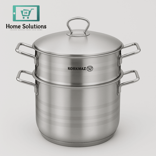 Korkmaz Astra Stainless Steel Steamer Set – Multi-Tier Cookware for Healthy Steaming