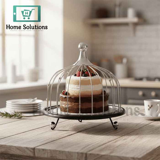 Elegant Cage Cake Stand & Server - Decorative Metal (Black)