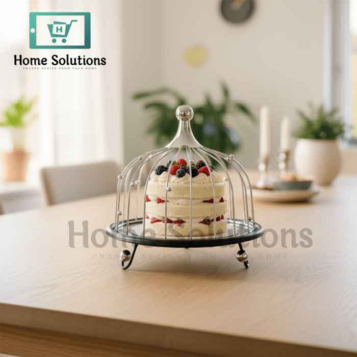 Elegant Cage Cake Stand & Server - Decorative Metal (Black)