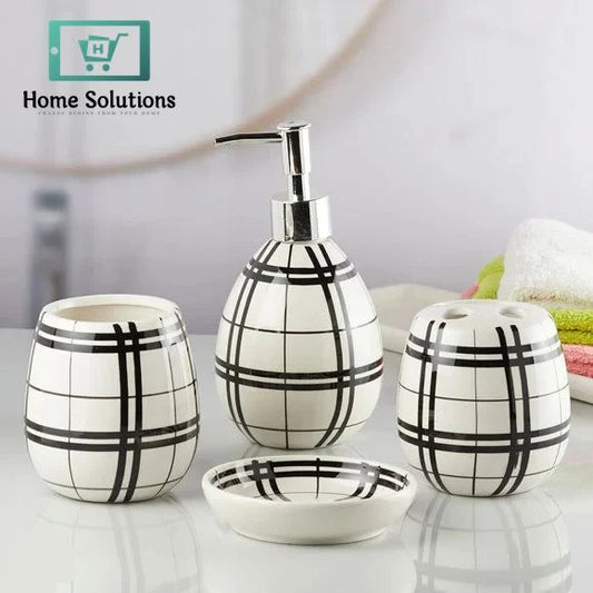 Modern 4-Piece Bathroom Set with Soap Dispenser & Toothbrush Holder
