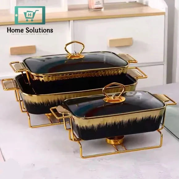 Luxury Rectangular Ceramic Chafing Dish – Elegant Buffet Casserole with Stand