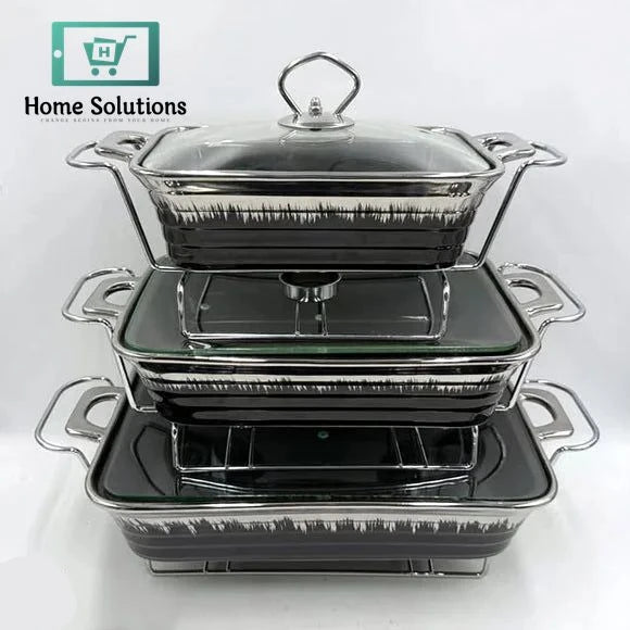 Premium Rectangular Ceramic Buffet Warmer – Elegant Casserole Dish with Stand