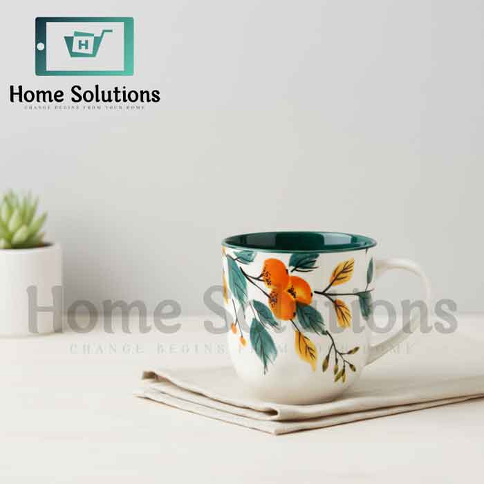 Fine Porcelain Mug 400ml | Floral Design Coffee Cup