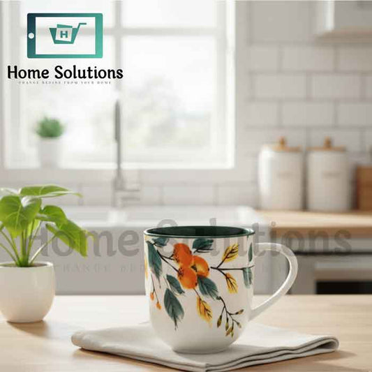 Fine Porcelain Mug 400ml | Floral Design Coffee Cup