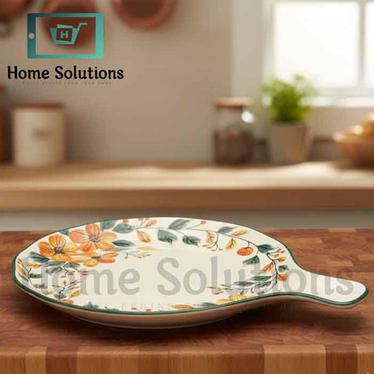 Round Fine Porcelain Baker with Handle 9" | Floral