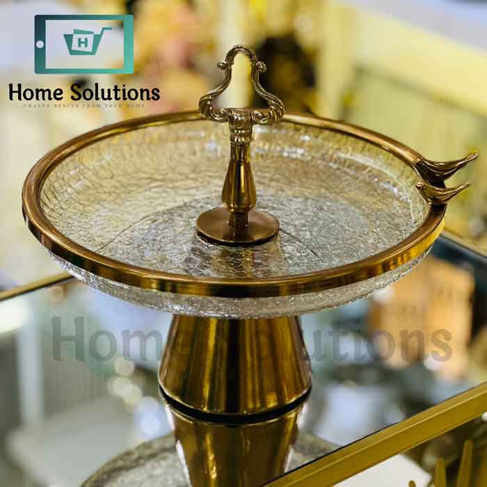Handmade Turkish Serving Bowl | Brass Base Glass