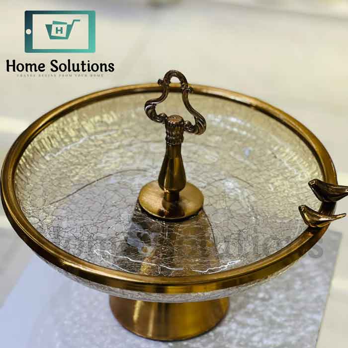 Handmade Turkish Serving Bowl | Brass Base Glass