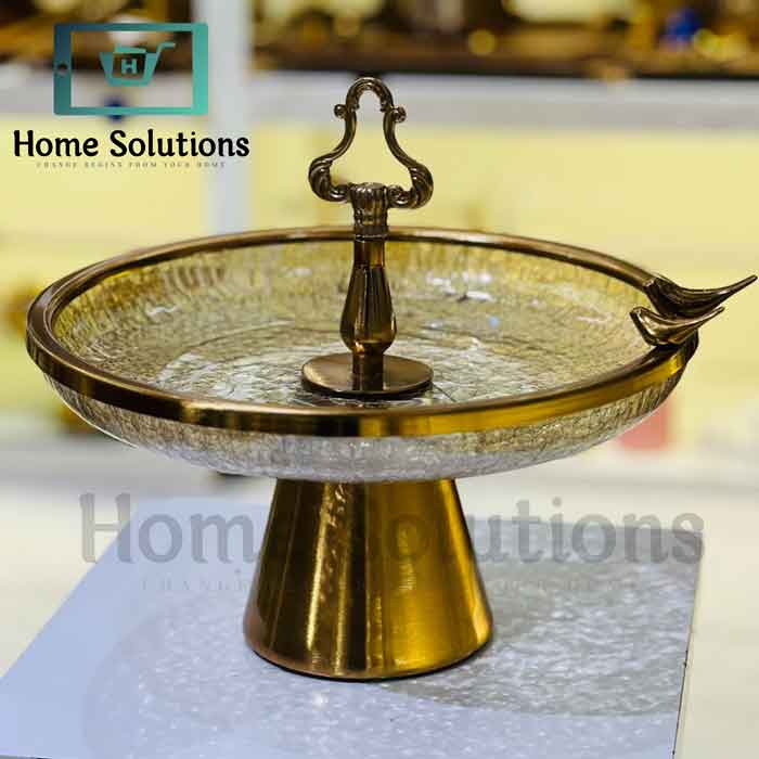 Handmade Turkish Serving Bowl | Brass Base Glass