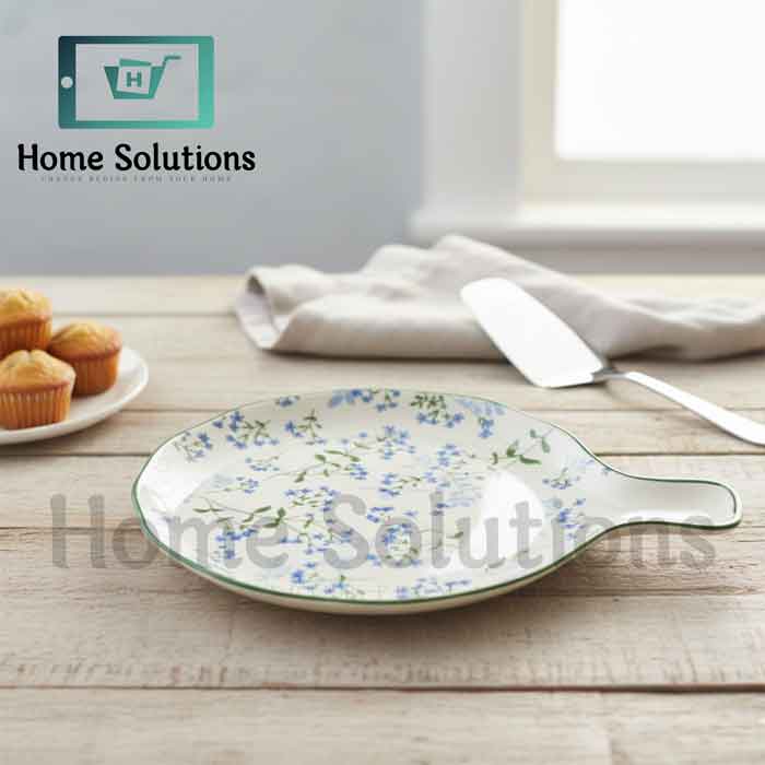 Round Fine Porcelain Baker with Handle 9" | Green & Blue Floral