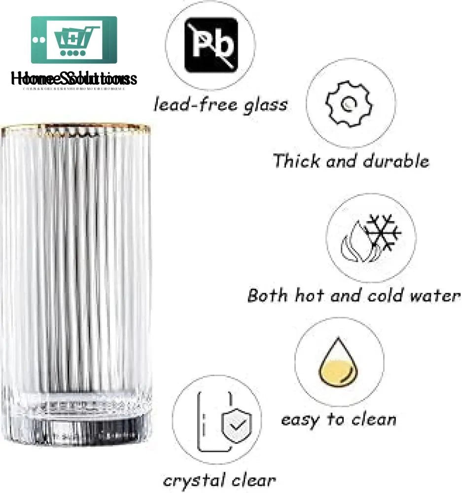 ROSSEL Crystal Self Linning Easy Grip Drink Glass Set of 6 Highball