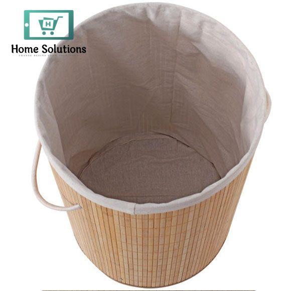 Round Collapsible Laundry Hamper Basket - Helix Design with Bamboo Frame, Foldable Clothes Bin