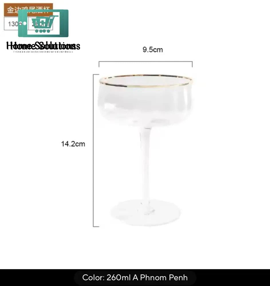 ROXBURGH Real Crystal Martini Glass with Gold Rim & Long Stem - 10oz - Set of 6 TABLEWARE