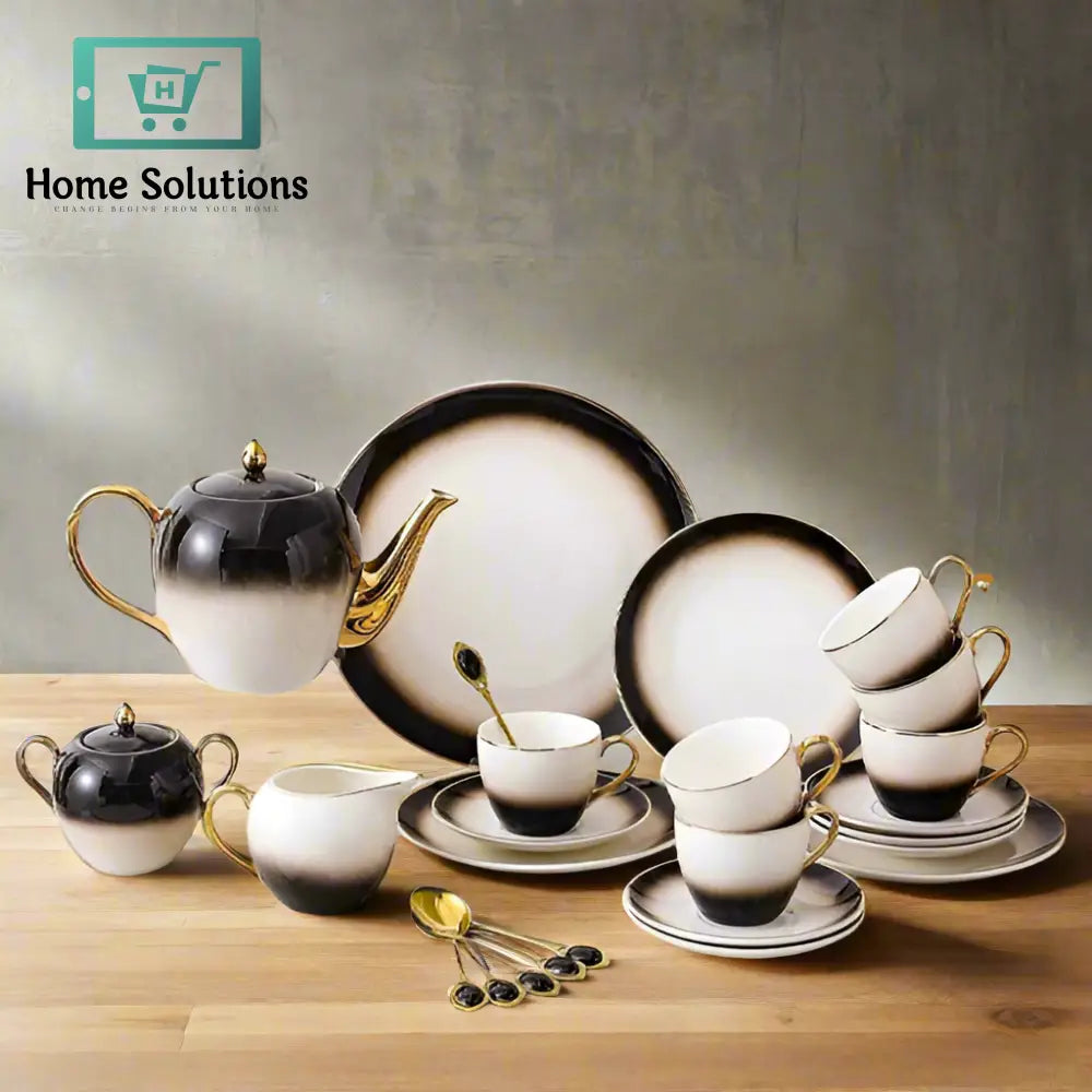 Rustic Design Complete Tea Set With Elegant Gold Touch - 24 Pieces White-Gold