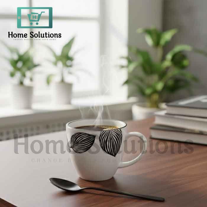 Danny Home Cup & Saucer Set - 200ml Black Leaves Set of 6