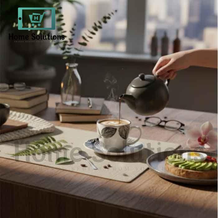 Danny Home Cup & Saucer Set - 200ml Black Leaves Set of 6