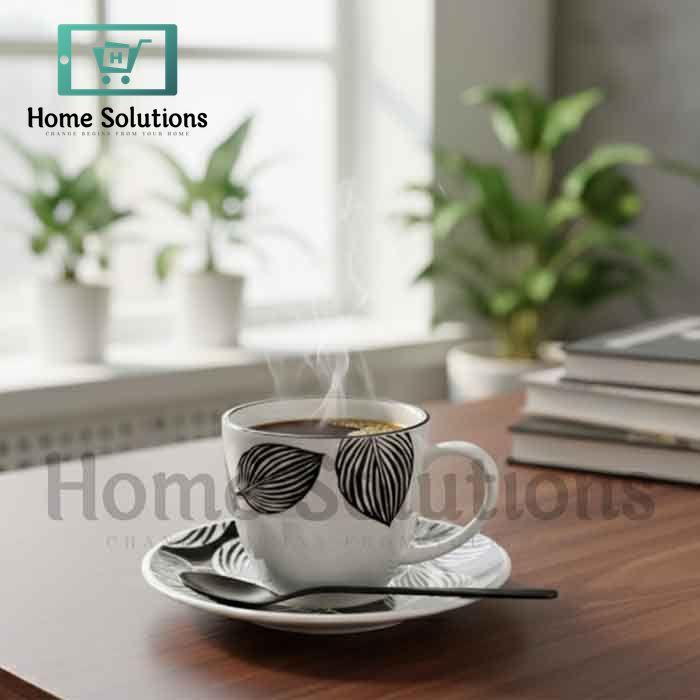 Danny Home Cup & Saucer Set - 200ml Black Leaves Set of 6