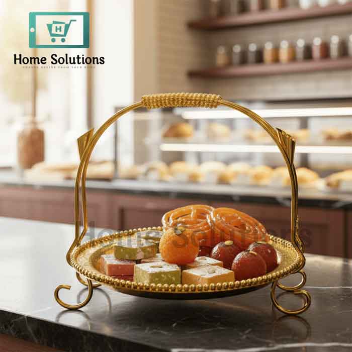 Golden Decorative Sweet Serving Basket - Dry Fruit Tray