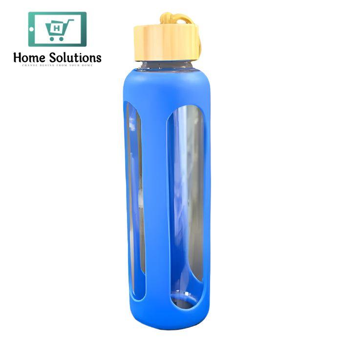 Silicon Cover Glass Bottle with Bamboo Lid