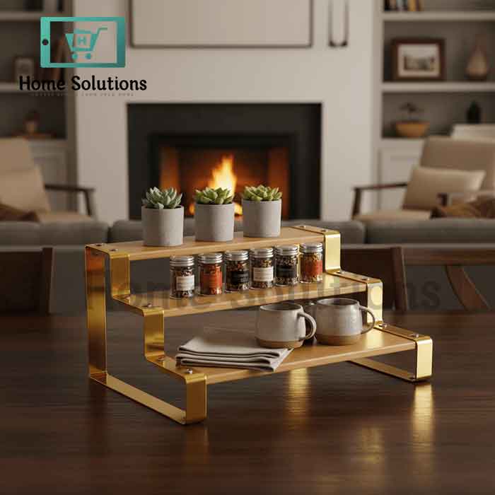 3-Tier Wood & Gold Serving Stand - Pastry & Dessert Display