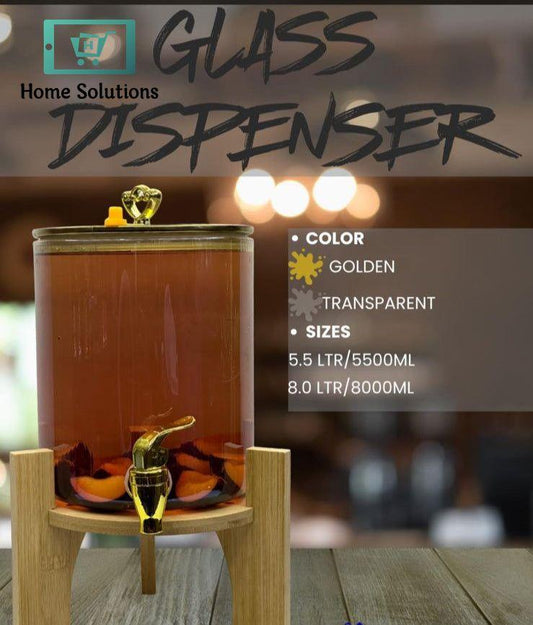 Elegant Glass Beverage Dispenser on Bamboo Stand –  Premium Pour Server