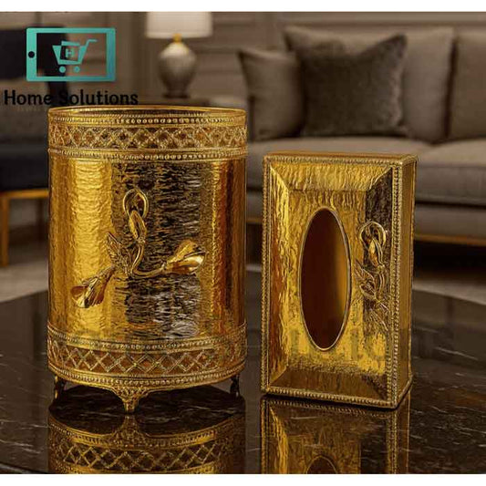 Luxury Gold Plated Tissue Box & Trash Bin Set - Home Decor