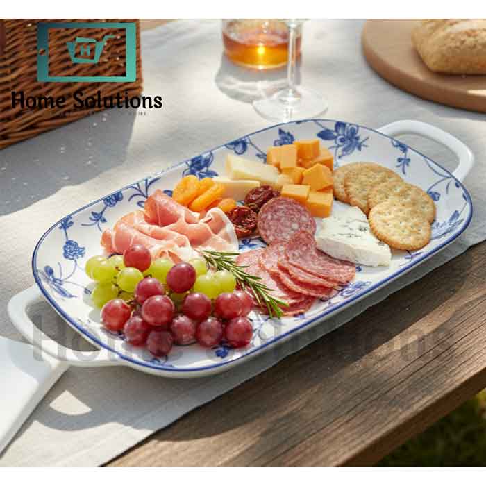 Oval Plate with Handles 14" - Fine Porcelain | Serving Tray