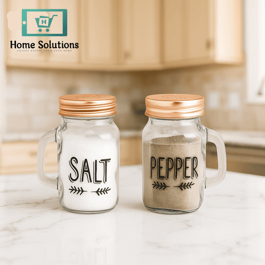 Vintage Mason Jar Salt & Pepper Shaker Set – Glass Body with Copper Lids