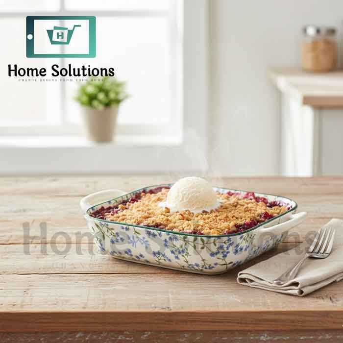 Square Baker 9" Fine Porcelain with Handle - Green & Blue Floral Design