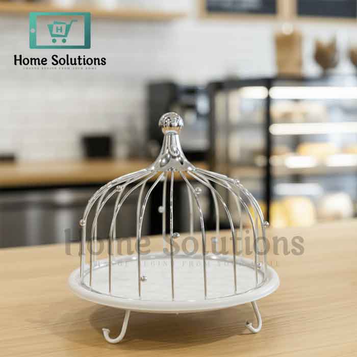 Elegant Cage Cake Stand & Server - Decorative Metal (White)
