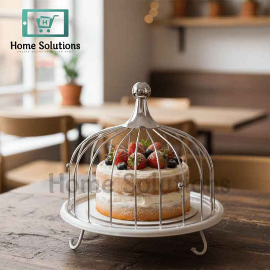 Elegant Cage Cake Stand & Server - Decorative Metal (White)