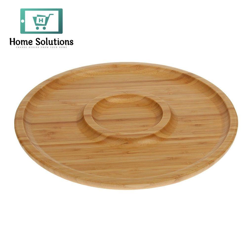 Wilmax England Round 2-Compartment Serving Platter  10" Inch – Elegant Bamboo Tray