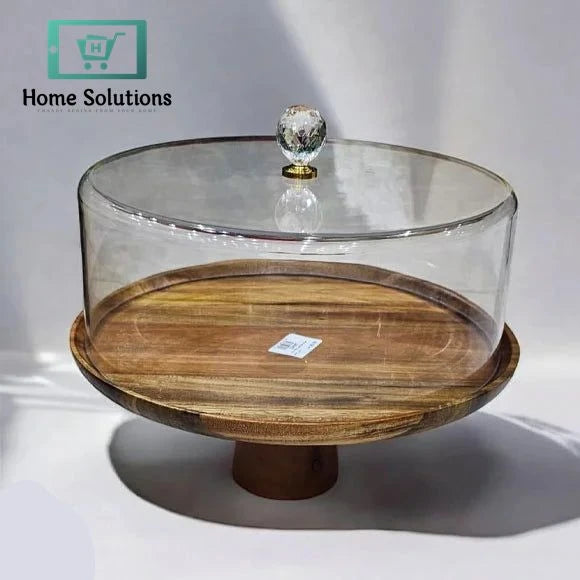 Wooden Cake Dish with Acrylic Lid