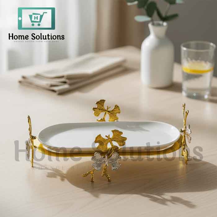 Gold Butterfly Oval Porcelain Elegant Server Dish