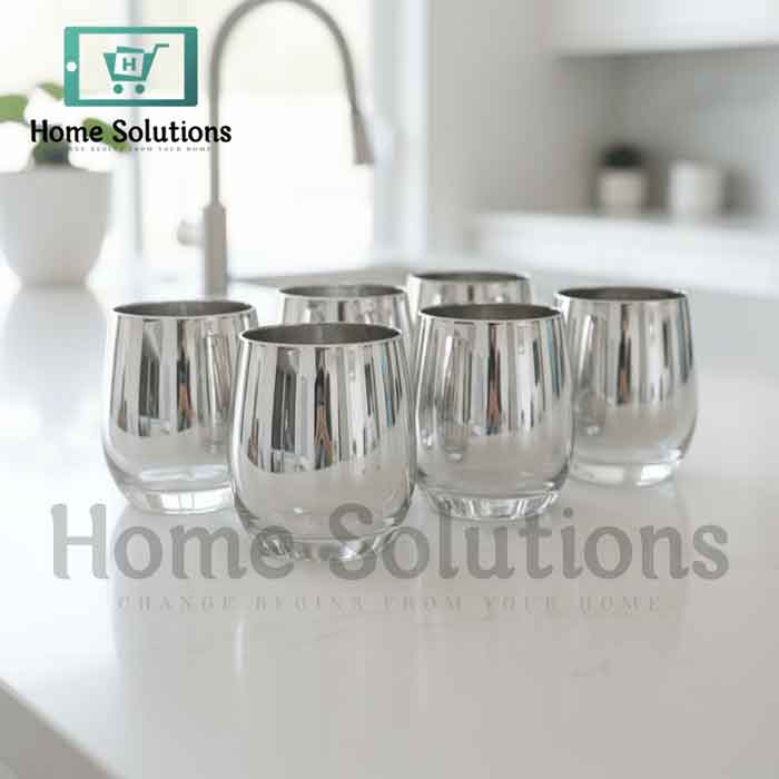 Danny Home 6-Pc Silver Rim Glass Set 345ml - Elegant Drinkware