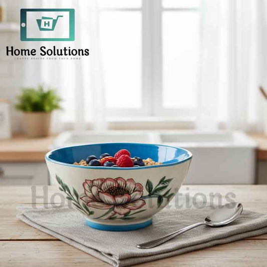 4.5" Round Fine Porcelain Bowl | Pink Floral & Blue Rim
