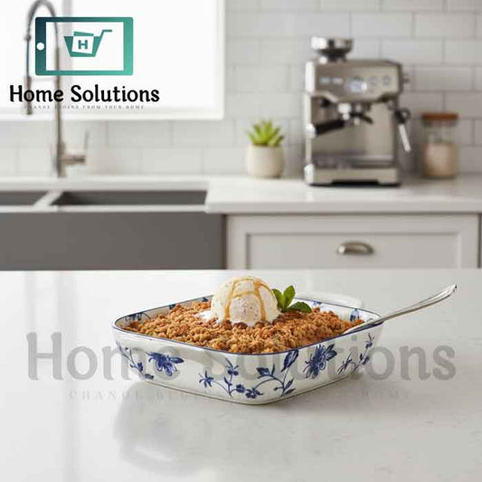 Square Baker 9" Fine Porcelain with Handle - Blue Floral Design