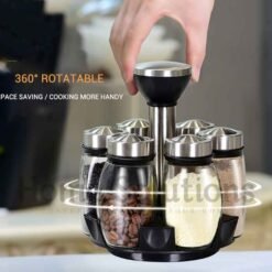 Rotating Cruet Condiment Seasoning Jars Set for Spices Pepper Sprays Bottles Salt Shakers Holder Kitchen Storage Rack Organizer 2 - Home Solutions