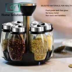 Rotating Cruet Condiment Seasoning Jars Set for Spices Pepper Sprays Bottles Salt Shakers Holder Kitchen Storage Rack Organizer