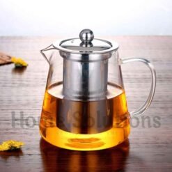 Heat Resistant Glass Tea Pot with Stainless Steel Infuser Strainer 550ml 2 - Home Solutions