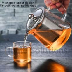 Heat Resistant Glass Tea Pot with Stainless Steel Infuser Strainer 550ml 3 - Home Solutions