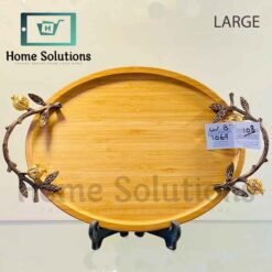 ORCHID Rubber Wood Oval Tray with Motif - Copper & Gold - Large