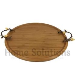 Alternative view of ORCHID Rubber Wood Round Tray with Motif - Copper & Gold - Large