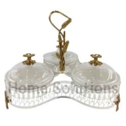 Alternative view of Orchid Dry Fruit Snack Serving Bowls with Lid - Silver & Golden - 3 Compartment