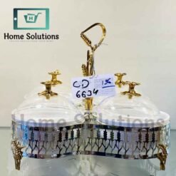 Orchid Dry Fruit Snack Serving Bowls with Lid - Silver & Golden - 4 Compartment