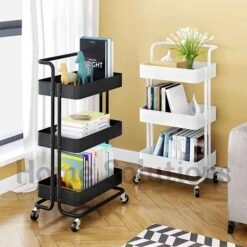 3-Tier Metal Storage Rolling Cart with Utility Handle Kitchen Carts On Wheels 360-Degree Rotation Trolley Cart, Shelving Unit for Garage Kitchen Bathroom Bedroom Office 10 3 Tier Metal Storage Rolling Cart with Utility Handle Kitchen Carts On Wheels 360 Degree Rotation Trolley Cart Shelving Unit for Garage Kitchen Bathroom Bedroom Office 2 - Home Solutions