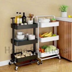 3-Tier Metal Storage Rolling Cart with Utility Handle Kitchen Carts On Wheels 360-Degree Rotation Trolley Cart, Shelving Unit for Garage Kitchen Bathroom Bedroom Office 11 3 Tier Metal Storage Rolling Cart with Utility Handle Kitchen Carts On Wheels 360 Degree Rotation Trolley Cart Shelving Unit for Garage Kitchen Bathroom Bedroom Office 3 - Home Solutions