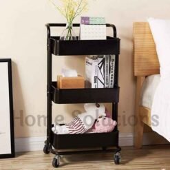 3-Tier Metal Storage Rolling Cart with Utility Handle Kitchen Carts On Wheels 360-Degree Rotation Trolley Cart, Shelving Unit for Garage Kitchen Bathroom Bedroom Office 12 3 Tier Metal Storage Rolling Cart with Utility Handle Kitchen Carts On Wheels 360 Degree Rotation Trolley Cart Shelving Unit for Garage Kitchen Bathroom Bedroom Office 4 - Home Solutions