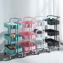 3-Tier Metal Storage Rolling Cart with Utility Handle Kitchen Carts On Wheels 360-Degree Rotation Trolley Cart, Shelving Unit for Garage Kitchen Bathroom Bedroom Office 13 3 Tier Metal Storage Rolling Cart with Utility Handle Kitchen Carts On Wheels 360 Degree Rotation Trolley Cart Shelving Unit for Garage Kitchen Bathroom Bedroom Office 5 - Home Solutions