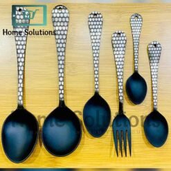 Alternative view of Matt Black Stainless Steel Cutlery Set with Bee Hive Print for 12 Persons - 53 Pieces