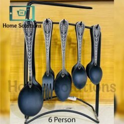 Matt Black Stainless Steel Cutlery Set with Traditional Self Print for 6 Persons - 29 Pieces